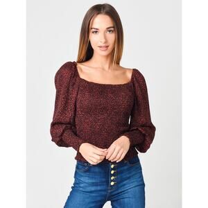 Cupcakes and Cashmere Animal Print Liv Smocked Square Neck Top Size Medium